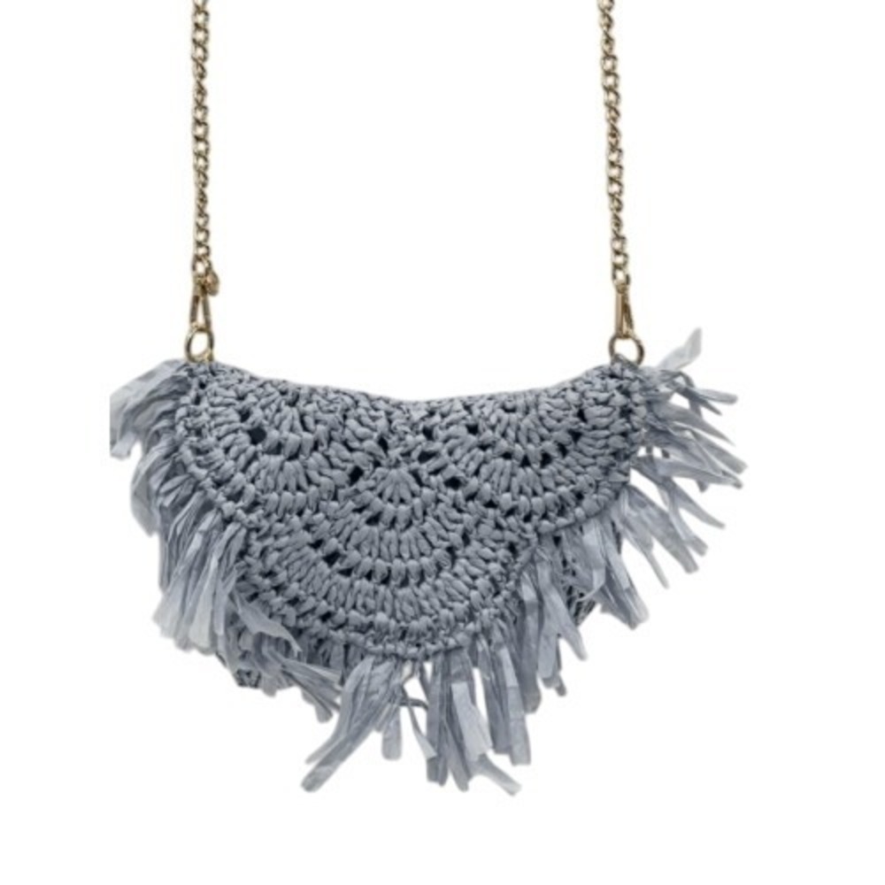 Lisi‎ Lerch Purse Bag Light Blue Crocheted Gold Chain Crossbody Straw
